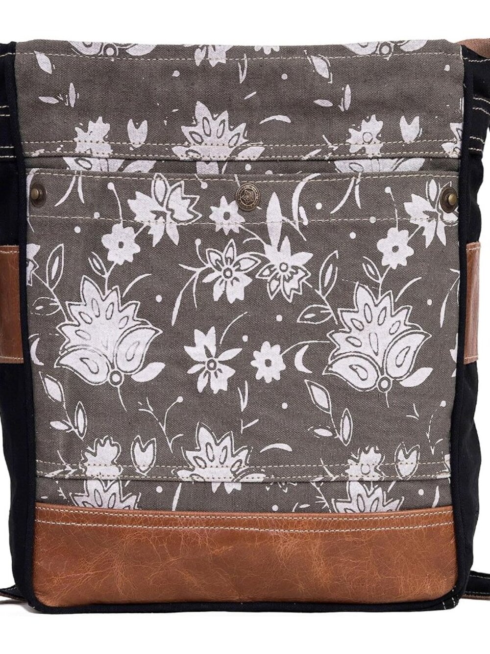 CLA Bags SEL de MER Upcycled Olive Green Blossom Print Canvas & Leather Shoulder
